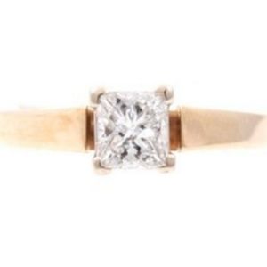 Princess Cut Diamond 1.03 ct Engagement Solitaire Ring Yellow Gold Tiffany Style